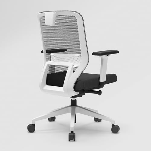Image of Interio by Godrej Greta 2.0 Mid Back Fabric Ergonomic Chair (Black Ink with White Body, Set of 5) 1-Year Warranty, Adjustable Armrest