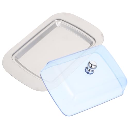 IWOWHERO Mantequera de Acero Inoxidable con Tapa Azul Bandeja Reutilizable para Almacenamiento Fresco de Mantequilla Cocina Doméstica