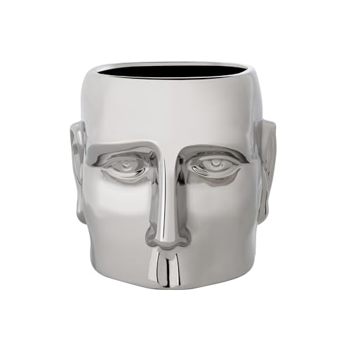 Ceramic Face Vase Planter Pot by Torre & Tagus | Large Indoor Plant Pot & Flower Vase | Unique Decorative Succulent Pots for Indoor Plants | Head-Shaped Flower Pot for Centerpiece | Chrome, 8” Tall