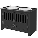 Zefvkip Large Elevated Dog Bowl with Storage Cabinet containing Large Capacity 37L, Raised Dog Bowl Rack, Black
