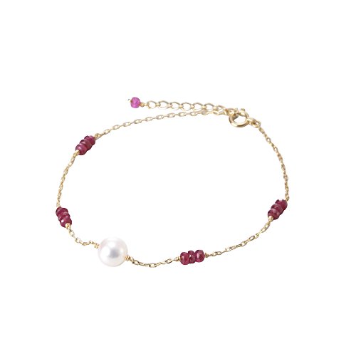 Emerald/Ruby/Sapphire Bracelet with Japanese 6.0mm Akoya Cultured Pearl for Women with 18K Yello Gold | Elegant Design Excellent Gift | Bracelet