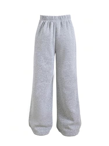 SHENHE Girl's Fleece Lined Sweatpants Wide Leg Open Bottom Athletic Loose Sweatpants2