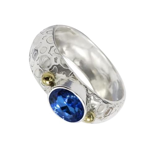 SILVERNROCK Blue Sapphire Lab Grown Gemstone Silver plated Meditation Ring Handmade For Men Women Jewelry ERG1070AO(US-12.5)
