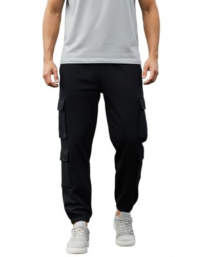 Image of Bewakoof Heavy Duty 1.0 Men's Solid Super Loose Fit Cotton Blend Cargo Joggers