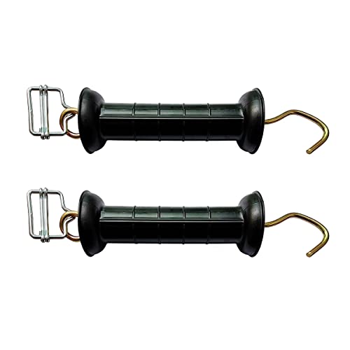 Q'mark 2 Pack Electric Fence Gate Handle with Poly Tape Buckle, Spring Handle, Black, 10 Inch x 2.3 Inch x 1.6 Inch, PP and Galvanized Steel