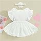 Odizli 1 Geburtstag Mädchen Outfit Kurzarm Strampler Kleid Blume Spitze Tüllkleid+Stirnband Kleidung Sommer Babykleidung Neugeborene Erstausstattung Babysachen Set Baby Fotoshooting Weiß 3-6 Monate