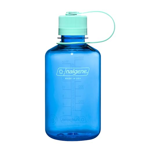 Nalgene Botella de agua, ligera, sostenida Tritan sin BPA, inastillable, para mochileros, senderismo, gimnasio, 16 onzas, boca estrecha, azul aciano