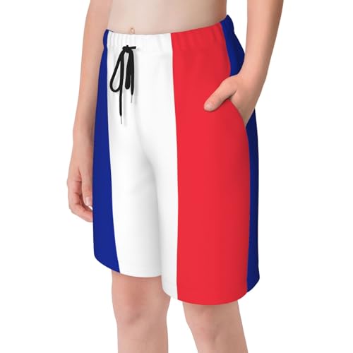 French Flag Youth Beach Pants, Soft and Breathable, with Drawstring Waist, Suitable for Sports and Leisure.4