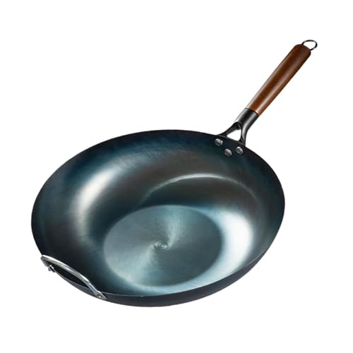 Nonstick Wok Pan - Gas Cooking Pot & Saute Pan for Omelets, Sandwiches & Fried Bread - Flat Bottom Iron Wok, 32cm