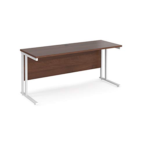 Mr Office Maestro 25 straight desk 600mm deep - white cantilever leg, Walnut, 1600