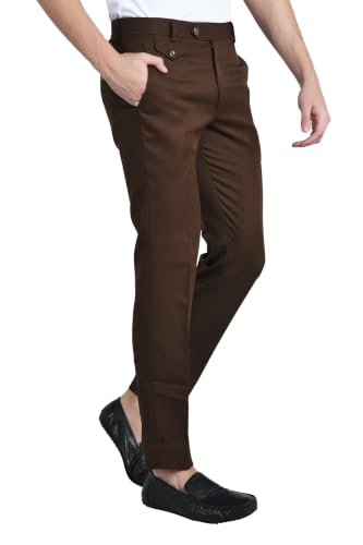 Image of Men's Formal Slim Fit Trousers | Premium Poly Viscose Blend Office Wear Flat Front Pants | Wrinkle Resistant Business Casual Pants | Length 41 Inches.