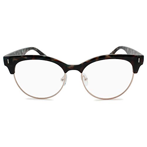 2SeeLife-Women’s Designer Cat Eye Hip Reading Glasses - Oversized Horn Rimmed Readers, Semi