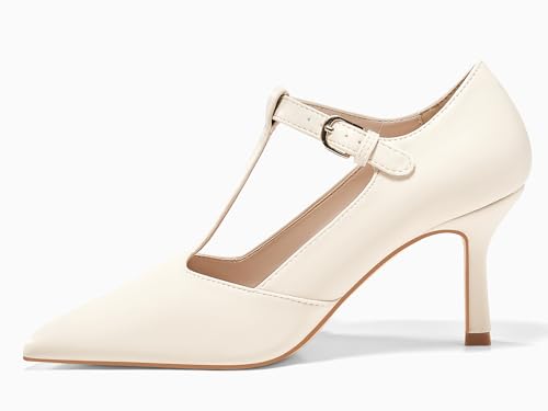 Coutgo Womens Mary Jane High Heels T Strap Closed Pointed Toe Pumps Buckle Work Office Dress Shoes4