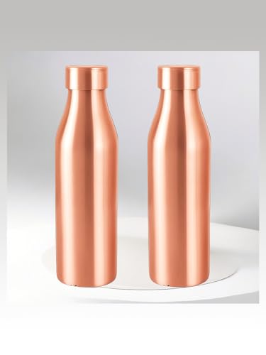 Image of ANARO Pure Copper Water Bottle with No Joint and | Leak Proof & Rust Proof I Copper Bottle for Home, School & Office | Matte Finish (Rani, 2)
