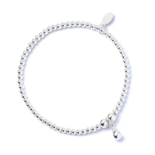 Image of MYLEE London Sterling Silver Ball Bead Bracelet with Teardrop Charm, 925 Silver, Elasticated Ball Bead Bracelet