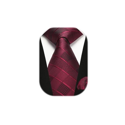 Enlision Rot karierte Krawatte für Herren mit Einstecktuch Set für Hochzeit Herren Plaid Krawatte Taschentuch Set für formelle Geschäfte, rot