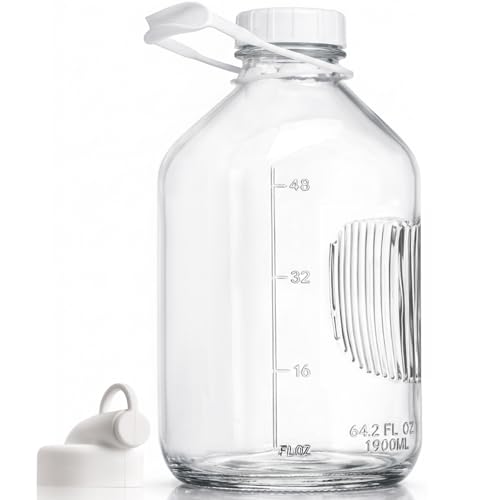 CUCUMI Glass Milk Bottle with Reusable Strong Airtight Screw Lid, 1 Pack 64 Oz Glass Juice Bottles for Almond Milk