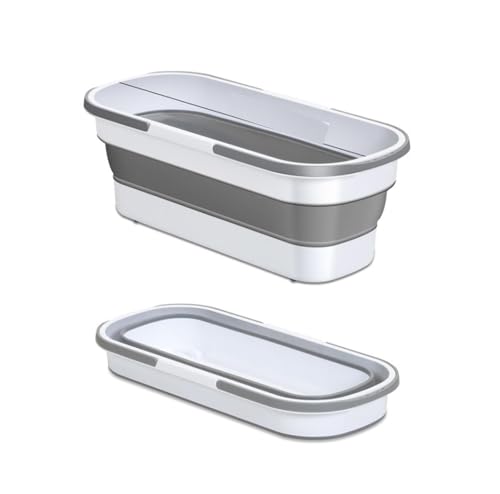 Rectangular Foldable Basin Mop folding basin- Collapsible Storage Tub for Laundry, Washing Pets, or Camping - Large Portable Sink with Drain Plug (Gray?White 21.8
