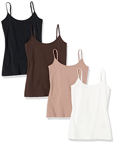 Amazon Essentials Lot de 4 Camisoles, Coupe ajustée pour Femme, Noir/Taupe foncé/Espresso/Blanc, Taille L