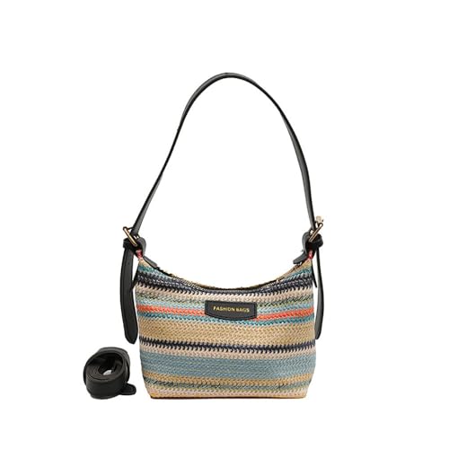 Image of Gogobear Women's Woven Beach Shoulder Handbag Colorful Straw Tote Bag | Summer Vacation Crossbody Bag, Lightweight Fashionable Tote Shoulder Handbag