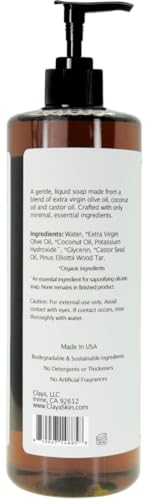 Image of Claya Pine Tar Liquid Castile Soap - Organic Ingredients, Biodegradable, Gentle for Sensitive Skin and Versatile Use (16 fl oz (Pump Cap))