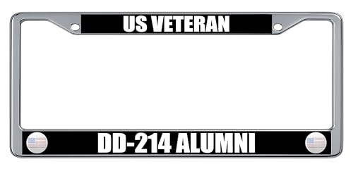 DD-214 Military Discharge Papers US Veterans Service Record Alumni License Plate Frame (2 Pack), Chrome Car Tag Holder