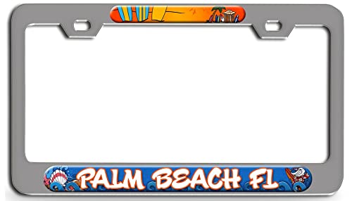 Makoroni - Palm Beach FL Surfing Ch 3D Metal License Plate Frame Auto SUV Truck Tag Holder, #o77
