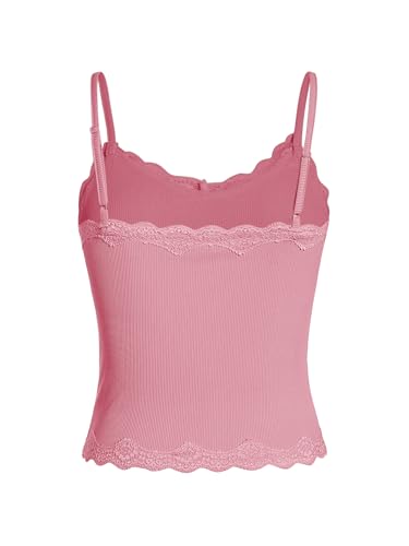 Image of SOLY HUX Girl's Lace Trim Camisoles Ribbed Spaghetti Strap Crop Tank Tops | Sleeveless, Teen Girl Top, Summer Top