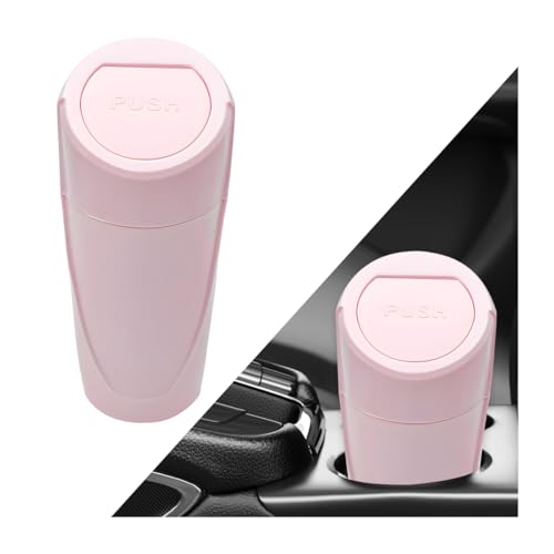 FSTURIOS Car Trash Can with Lid, Mini Car Garbage Bin Leakproof Cup Holder Trash Can, Multipurpose Organizer Door Pocket Trash Cup Fits Auto Home Office, Universal Garbage Can (Pink)