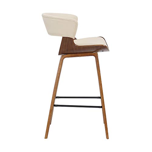 Butaco moderno Armen Living Jagger de altura para barra, 26 pulgadas, con tapizado en cuero sintético crema y reposapiés negro con acabado en polvo miniatura 4