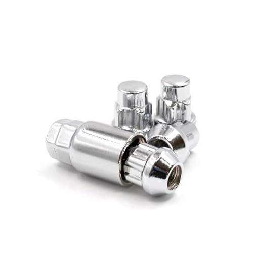 Image of 1 /2 inch-20 4 Lug Locks with 1 Key Closed End Bulge 1.26 inch Long Wheel Lug Nuts Lock Chrome Dual Hex 13 /16 inch and 3 /4 inch