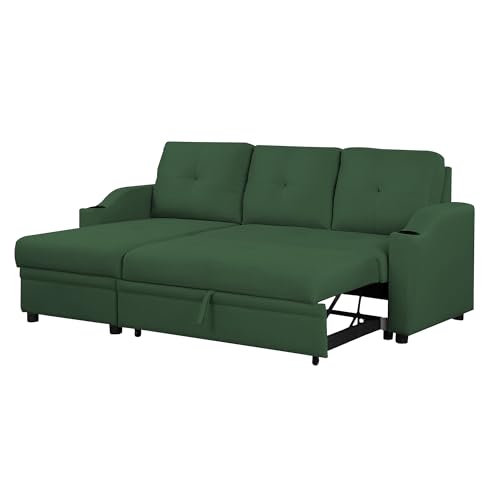 Image of Casaliving Ravonna LHS 4 Seater L Shape Corner Sofa Cum Bed for Living Room (Green Fabric) Premium Fabric Sofa