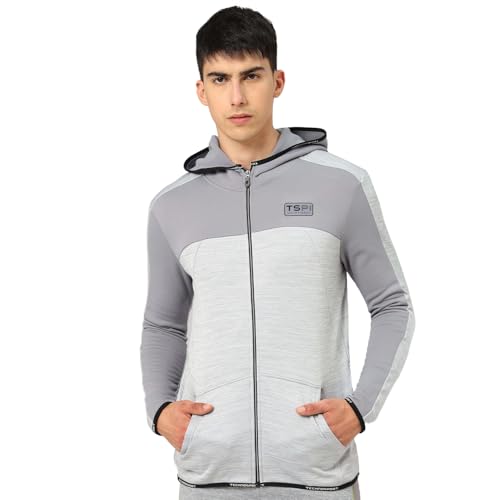 Image of TECHNOSPORT Men's Self Design Hooded Slim Fit Fleece Jacket