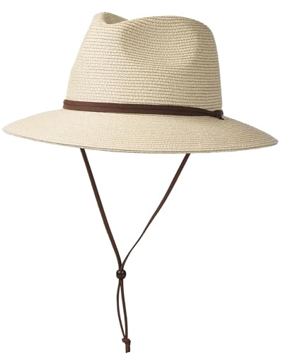 FURTALK Unisex Panamahut Breite Krempe Sommerhut UV-Schutz Sonnenhut mit Kinnriemen Strandhut für Herren und Damen Verstellbare Strohhut