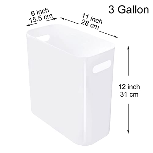 Image of Youngever 2 Pack 3 Gallon Slim Trash Can, Plastic Garbage Container Bin, Trash Bin with Handles for Home Office, Living Room, Study Room, Kitchen, Bathroom (White)