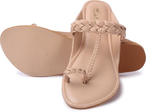 Image of Picktoes Pt-n712 Women's Beige Synthetic Leather Casual Flat Sandal