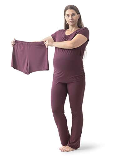 Sunnybuy Womens Maternity Nursing Pajamas Set, Short Sleeve Breastfeeding Shirts，Pregnancy Shorts & Pants 3 Piece Nursing Pjs, Burgundy M #TOP4