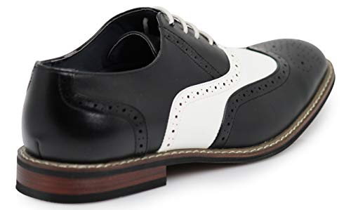 Wooden08N Men's Two Tone Wingtips Oxfords Perforated Lace Up Dress Shoes4