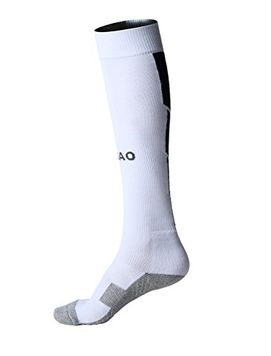 Matari Mens Sports Athletic Compression Football Soccer Socks Over Knee High Team Socks (one size, White)