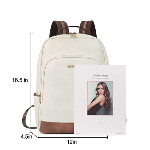 CLUCI Leather Backpack for Women 15.6 inch Laptop Backpack Purse Computer Backpack for Travel Airplane Casual Daypack Beige with Brown3