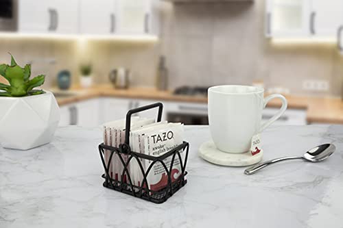 Spectrum Diversified Twist Sugar & Sweetener Packet Holder, Sugar Packet Basket, Coffee Accessories for Restaurants & Homes, Tea Bag Holder & Coffee Station Organizer, Black (91410)