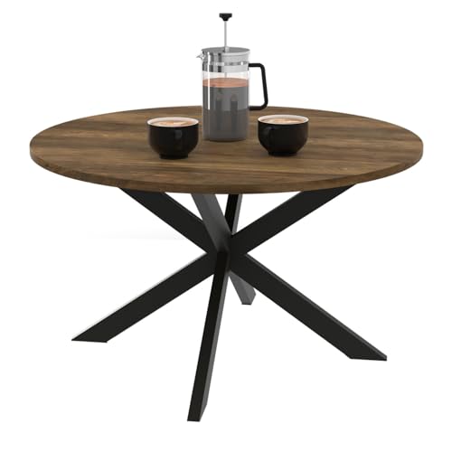 IDMarket - Table Basse Ronde Alix Plateau Hawkins Pied araignée 70 cm Bois foncé Design Industriel