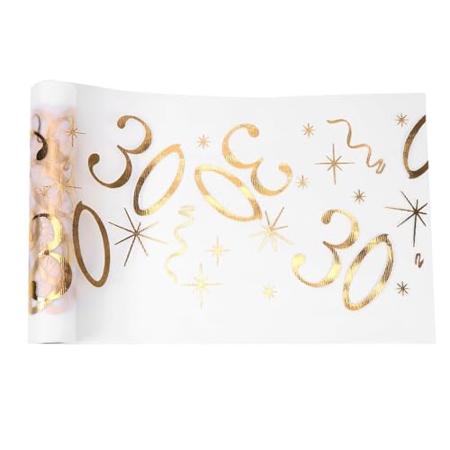 ZHITENG 30 Camino de Mesa de Cumpleaños, 28 cm x 10 m Se Puede Cortar Cinta de Mesa Oro Antimanchas Lavable Tapetes Centros Decorativos Table Runner Decoracion Comedor, para Cumpleaños Festiva