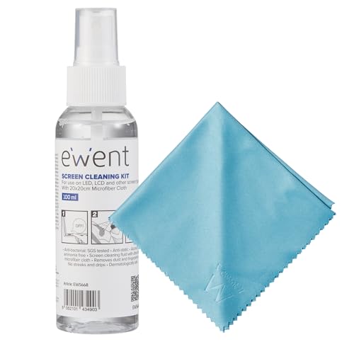 Kit de Limpieza de Pantalla Ewent EW5668, 100 ml, con Paño de Microfibra 20 x 20 cm, para LCD y LED