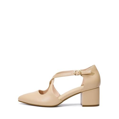 Image of DREAM PAIRS Women's Chunky Heels Dress Pumps Closed Pointed Toe Comfort Cross Strap Block Heel Shoes for Party Dance Wedding