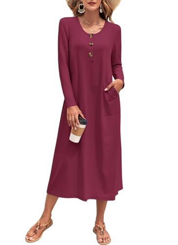 MOLERANI Midi Dress with Pockets for Women - Long Sleeve,Casual,Button