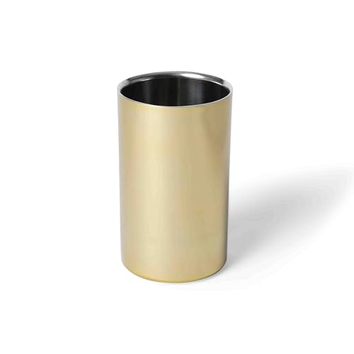 Gold Plated Wine Cooler 20cm H x 12cm Dia - Double Walledr | Prosecco Chiller Champagne Wine Ice Bucket | Stainless Steel Double Walled Wine Bottle Holders