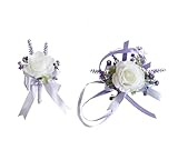 Fouriding Ensemble Fleurs Poignet Boutonnières Artificielles de Mariage,Corsage Artificiel pour Marié Homme Mariée Costume Promesse Evénement Cérémonie Anniversaire (Blanc Violet)