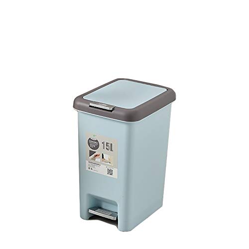 Papelera de pedal azul con tapa hermética para clasificar residuos en cocina