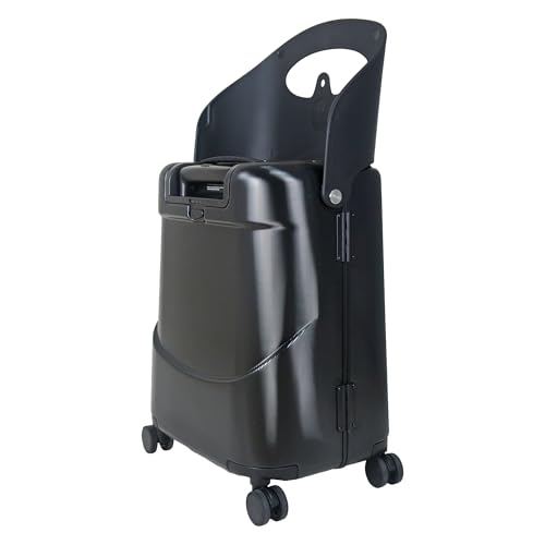 MiaMily 4-Wheel Carry-On Luggage with Seat – Ride-On Suitcase for Easy Family Travel, Seat Belt, 43L Hard Shell, Waterproof Pocket, Adjustable Handle, Midnight Black